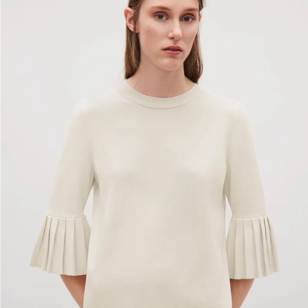 COS Knitted Top Shirt Blouse With Pleated Sleeves In Beige